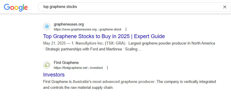 GrapheneUses.org Google Ranking
