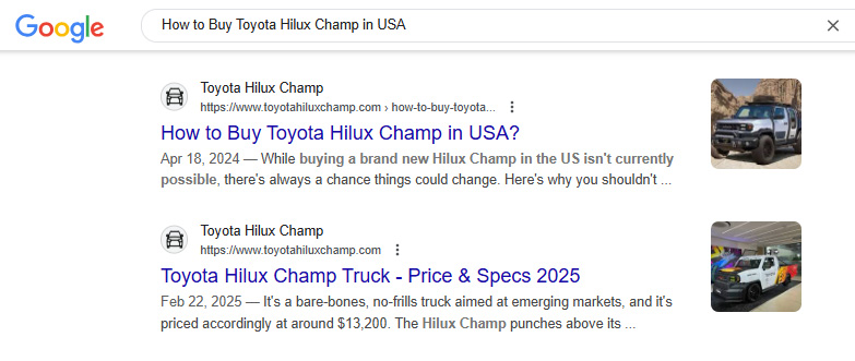 ToyotaHiluxChamp.com Google Ranking